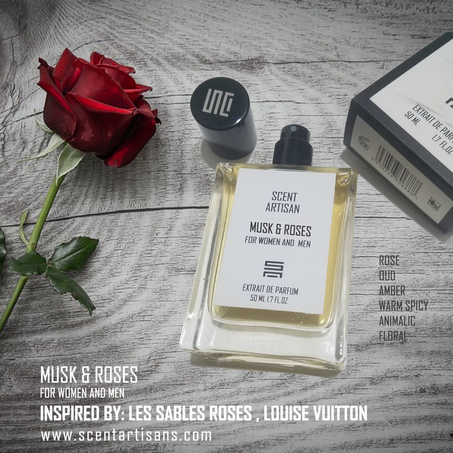 MUSK & ROSES FOR WOMEN AND MEN : INSPIRED BY LES SABLES ROSES LOUISE VUITTON